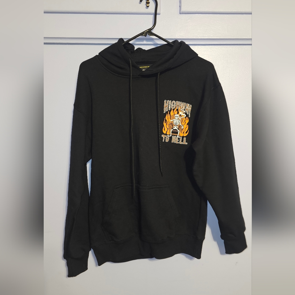 Black Graphic Hoodie with Flame Design